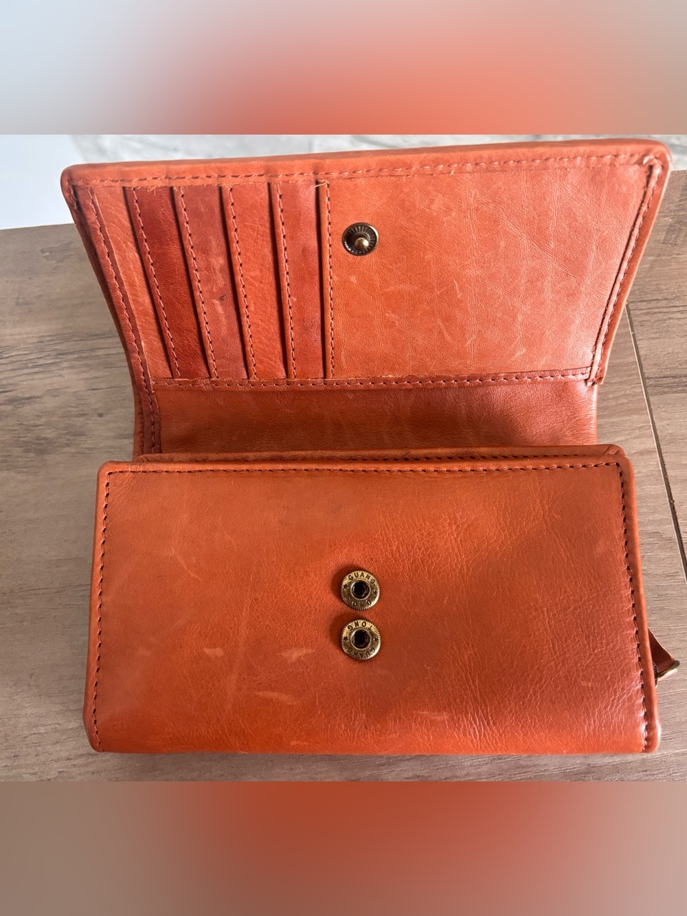 Woven Leather Clutch Wallet - Orange - Picture 3 of 7